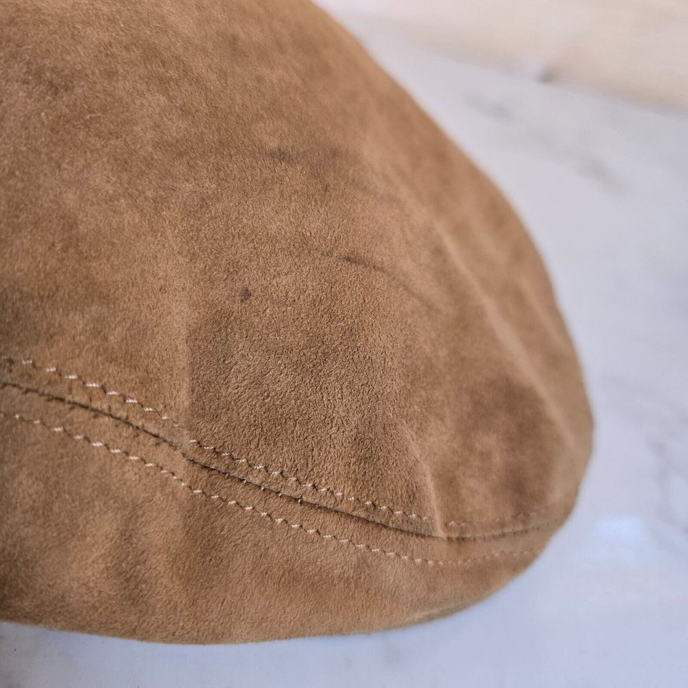 Brooks Brothers Newsboy Flat Cap Hat Mens M Tan Leather Made in Italy - Picture 5 of 13